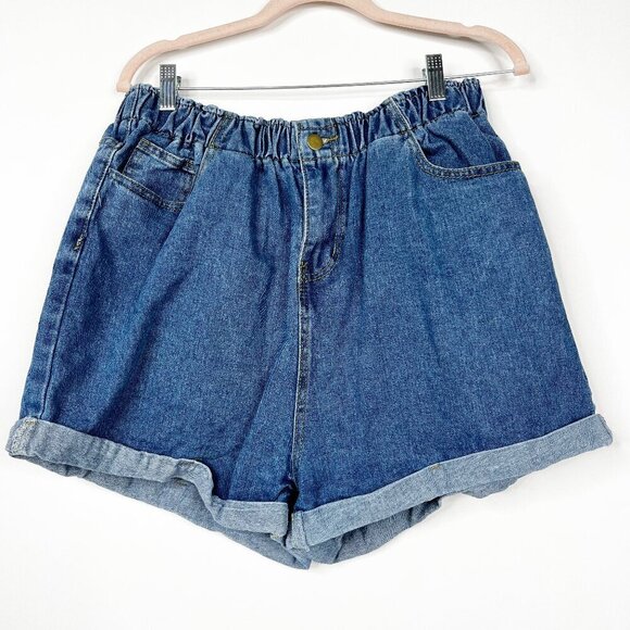 2/$24 SHEIN EZwear Washed Turn Up Hem Denim Shorts High Rise Navy Wash XL #8950 - Picture 3 of 10